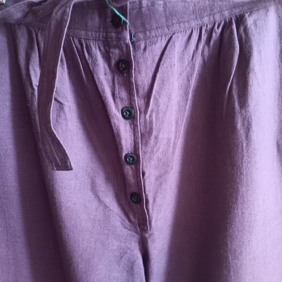 Medium 13-14 Vintage 1970's Ture Boho Wide-Leg Purple Linen Pants Belt Tie India - Picture 4 of 8